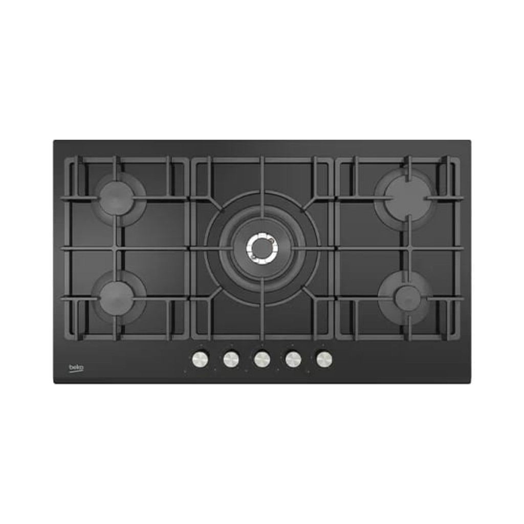 Plaque de cuisson gaz Beko HISW95226SEL 90cm avec 5 feux gaz et surface en verre noir trempé