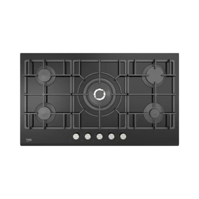 Plaque de cuisson gaz Beko HISW95226SEL 90cm avec 5 feux gaz et surface en verre noir trempé