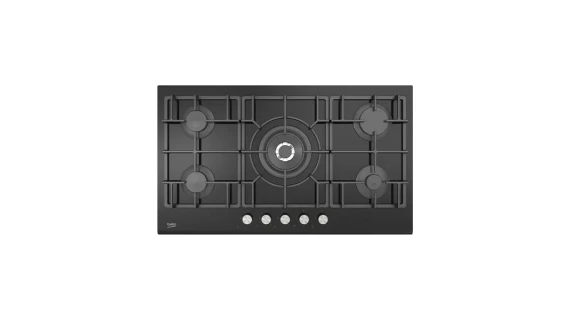 Plaque de cuisson gaz Beko HISW95226SEL 90cm avec 5 feux gaz et surface en verre noir trempé