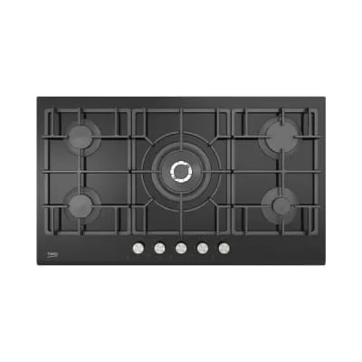 Plaque de cuisson Beko HISW95226SEL 5 feux gaz verre noir trempé