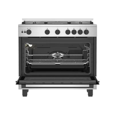 Cuisinière gaz Beko BGGR11125GX en finition inox avec 5 feux gaz et un four gaz grande capacité