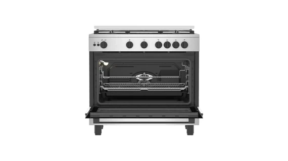 Cuisinière gaz Beko BGGR11125GX en finition inox avec 5 feux gaz et un four gaz grande capacité