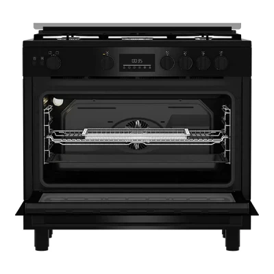 Cuisinière Gaz Beko BGGR11225GB 90cm 5 Feux vue de face du four ouvert