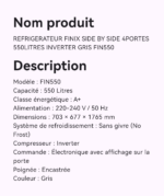 Réfrigérateur FINIX Side by Side 4 Portes 550L Inverter Gris FIN550 Classe A+ – Image 3