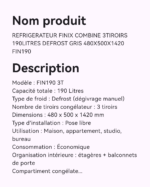 Réfrigérateur FINIX FIN190 190L Combiné 3 Tiroirs Gris – Image 2