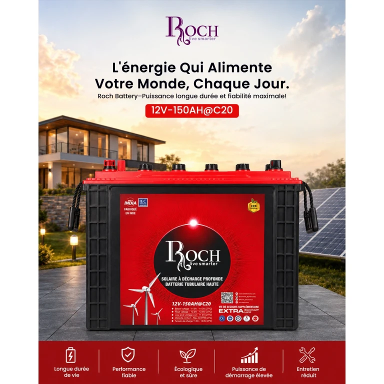 Batterie solaire Roch 12V-150Ah tubulaire EFB