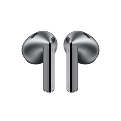 Écouteurs Samsung Galaxy Buds3 en argent et blanc, avec boîtier de charge