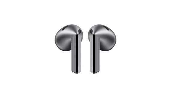 Écouteurs Samsung Galaxy Buds3 en argent et blanc, avec boîtier de charge